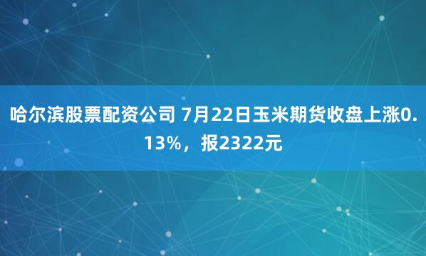哈尔滨股票配资公司 7月22日玉米期货收盘上涨0.13%，报2322元